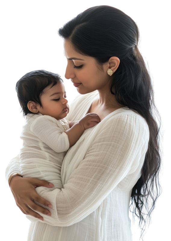 Portrait of Priya Sharma with her baby